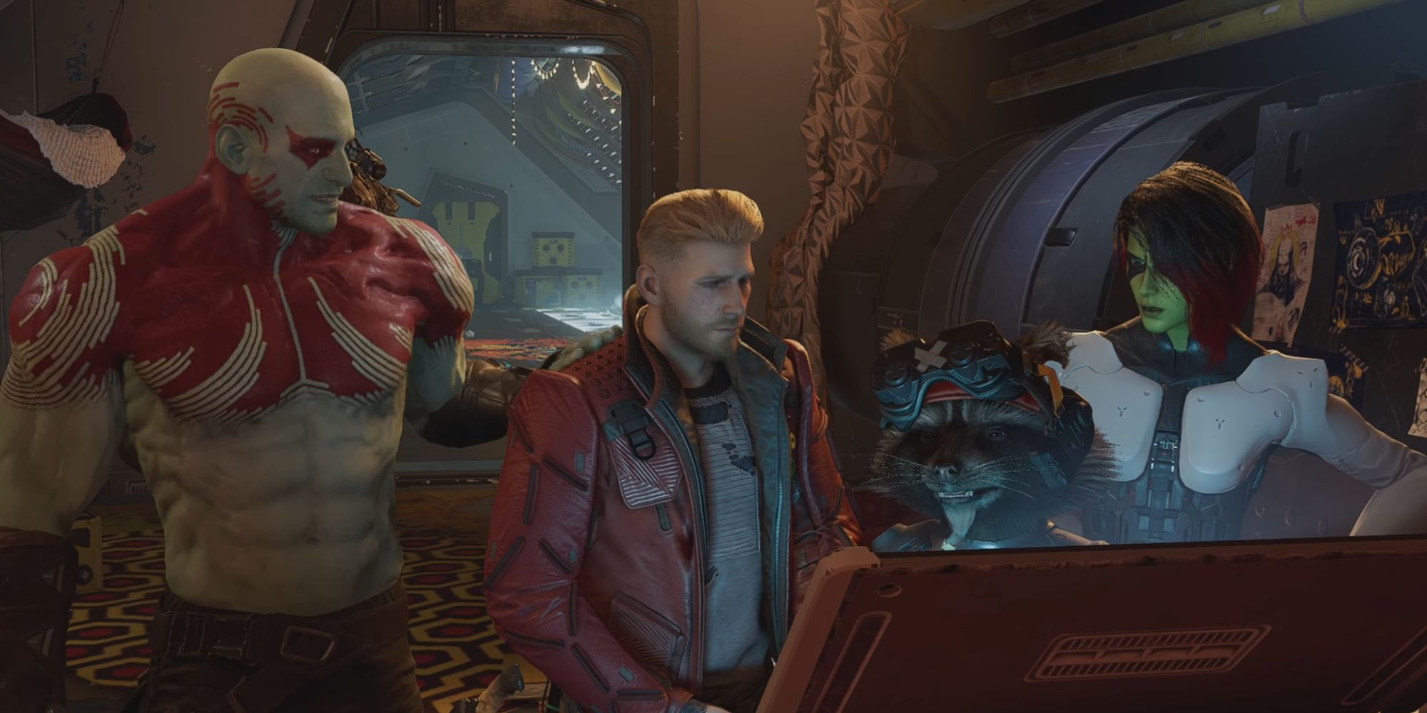 Guardians Of The Galaxy Screenshot Of Drax Tapping Peter