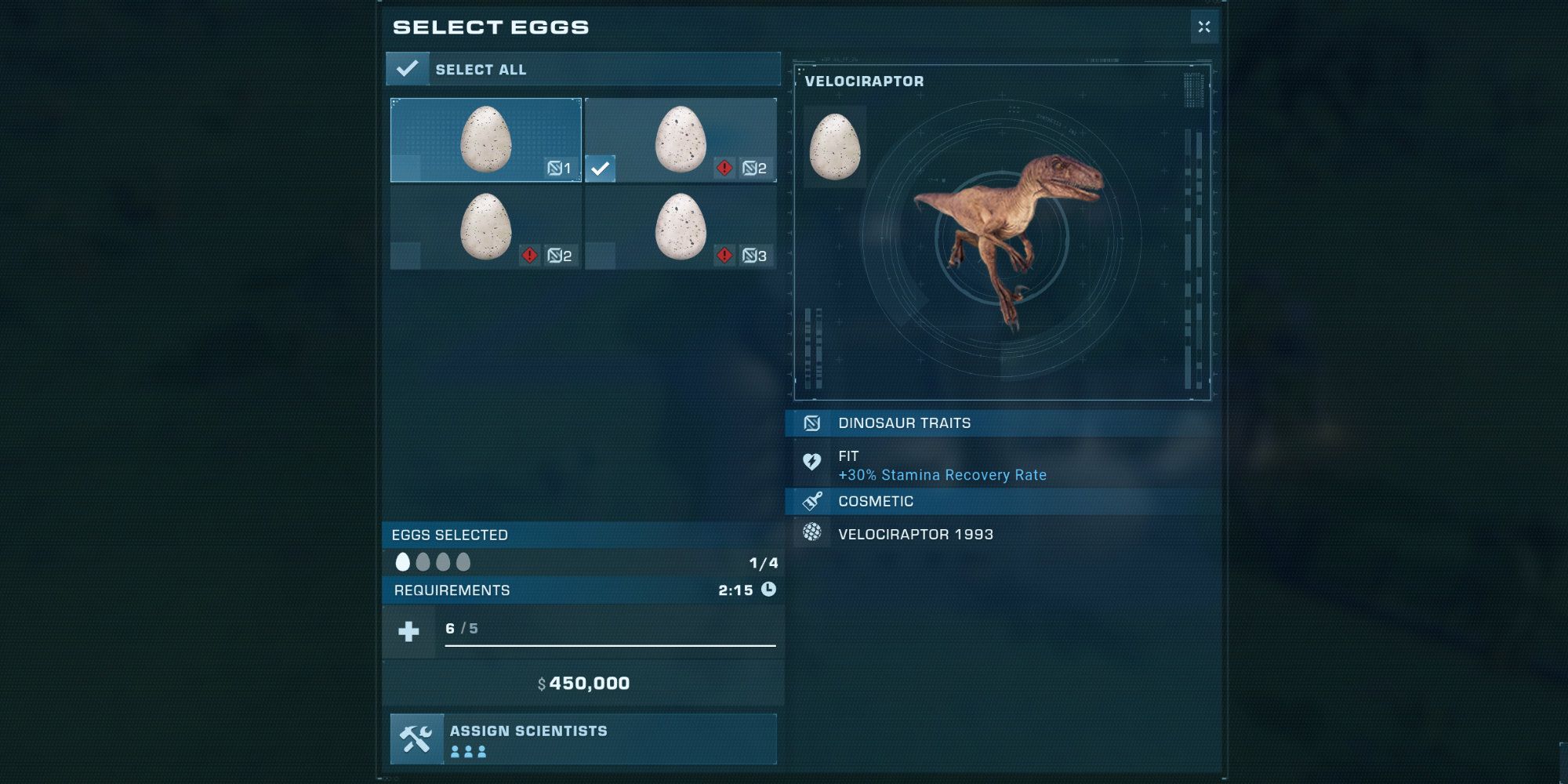 JWE2 Velociraptor eggs selection