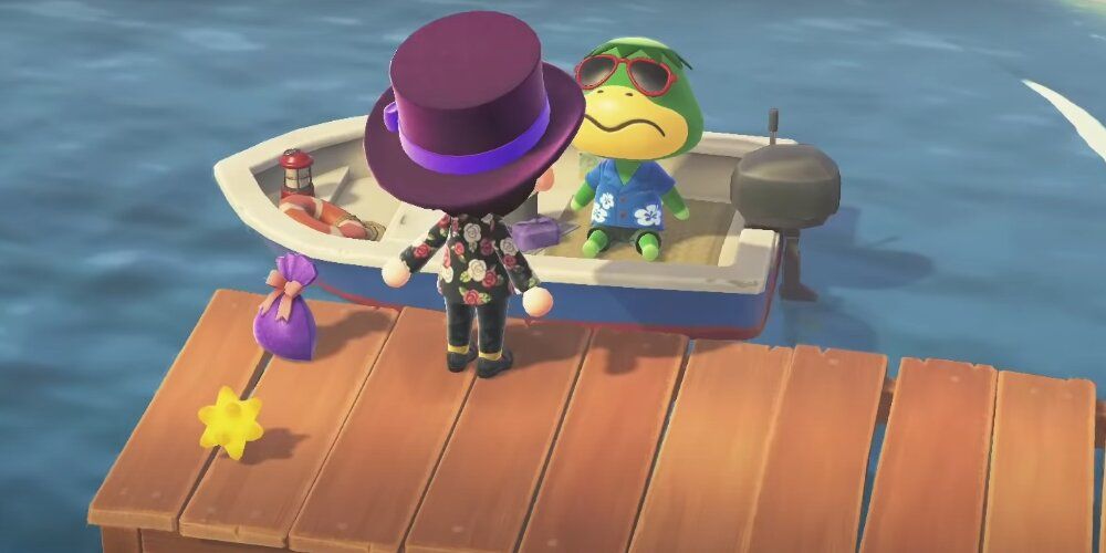 A Screenshot From Animal Crossing Gameplay Showing A Player Speaking To Kapp'n On His Boat.