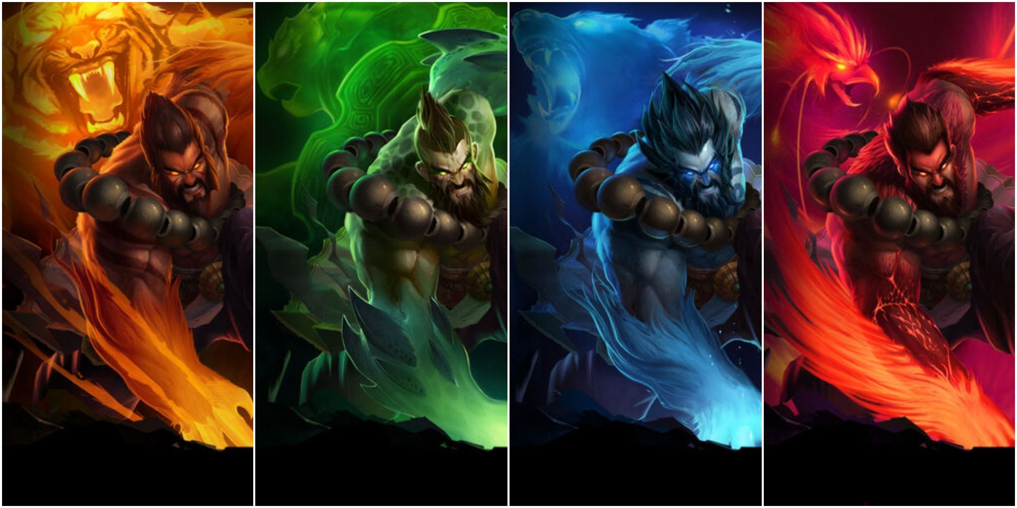 Champion from League of Legends - Udyr in his Legendary Skin showcasing his 4 stances