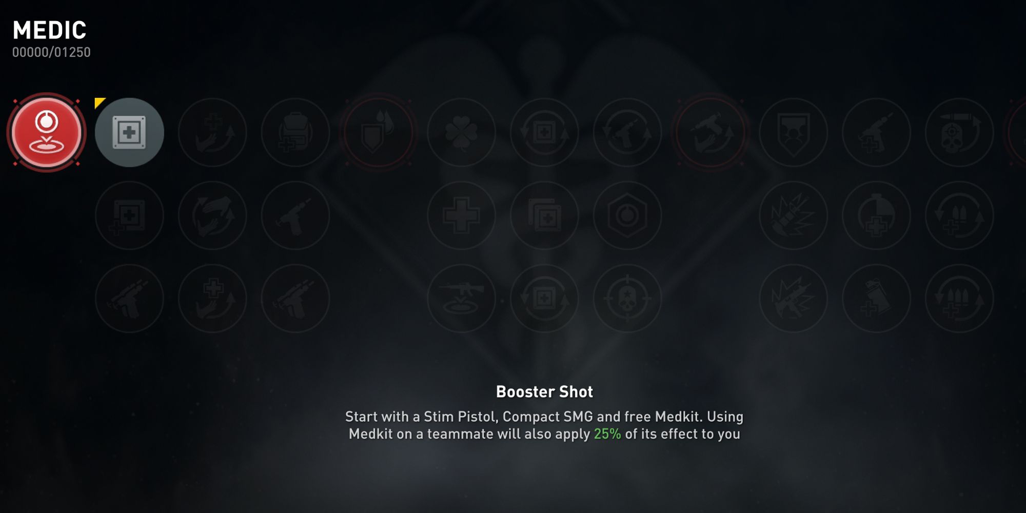 World War Z Medic Class information screen.