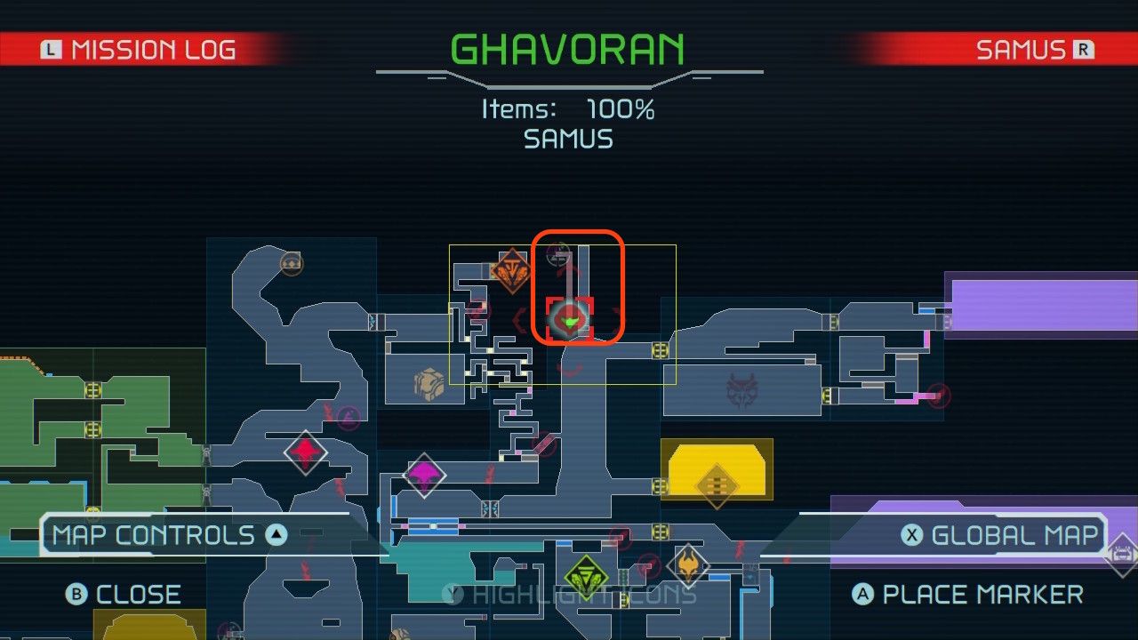 Map of a hidden area in Ghavoran in Metroid Dread