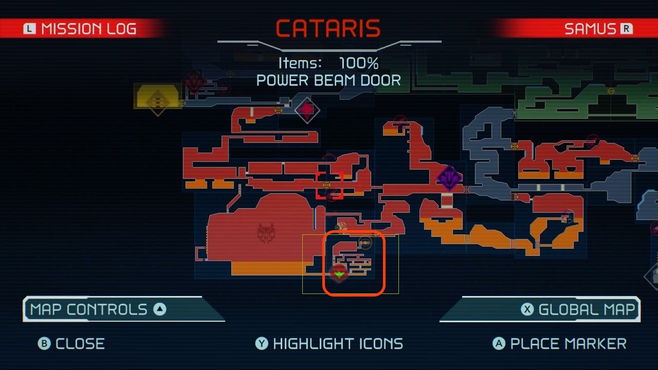 Map of a hidden area in Cataris in Metroid Dread