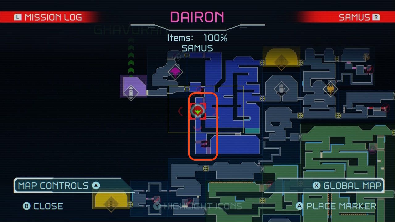 Map of a hidden area in Dairon in Metroid Dread