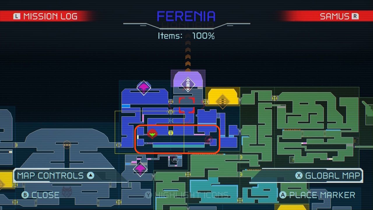 Map of a hidden area in Ferenia in Metroid Dread
