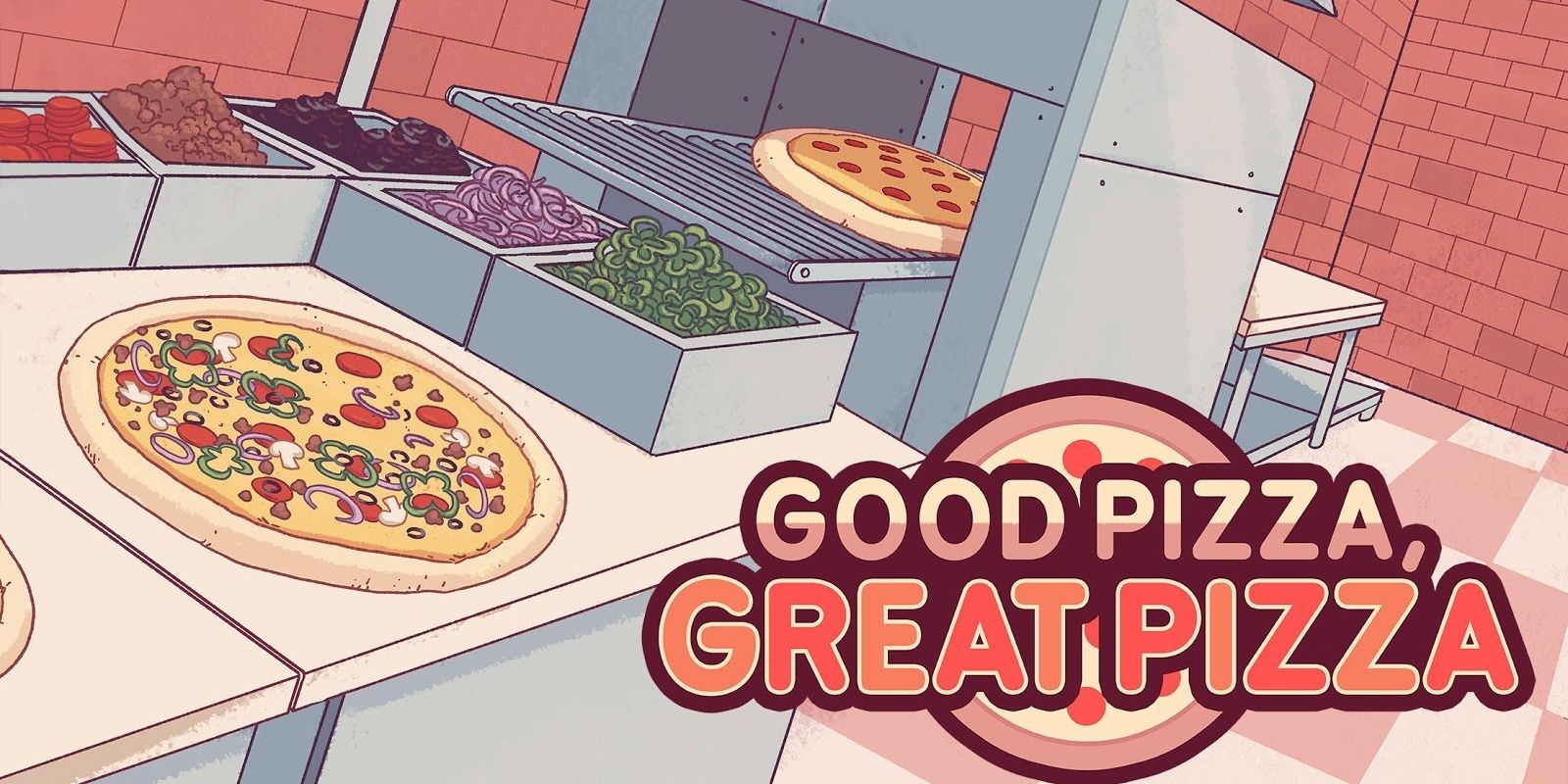 A promotional image for Good Pizza, Great Pizza featuring the pizza oven.