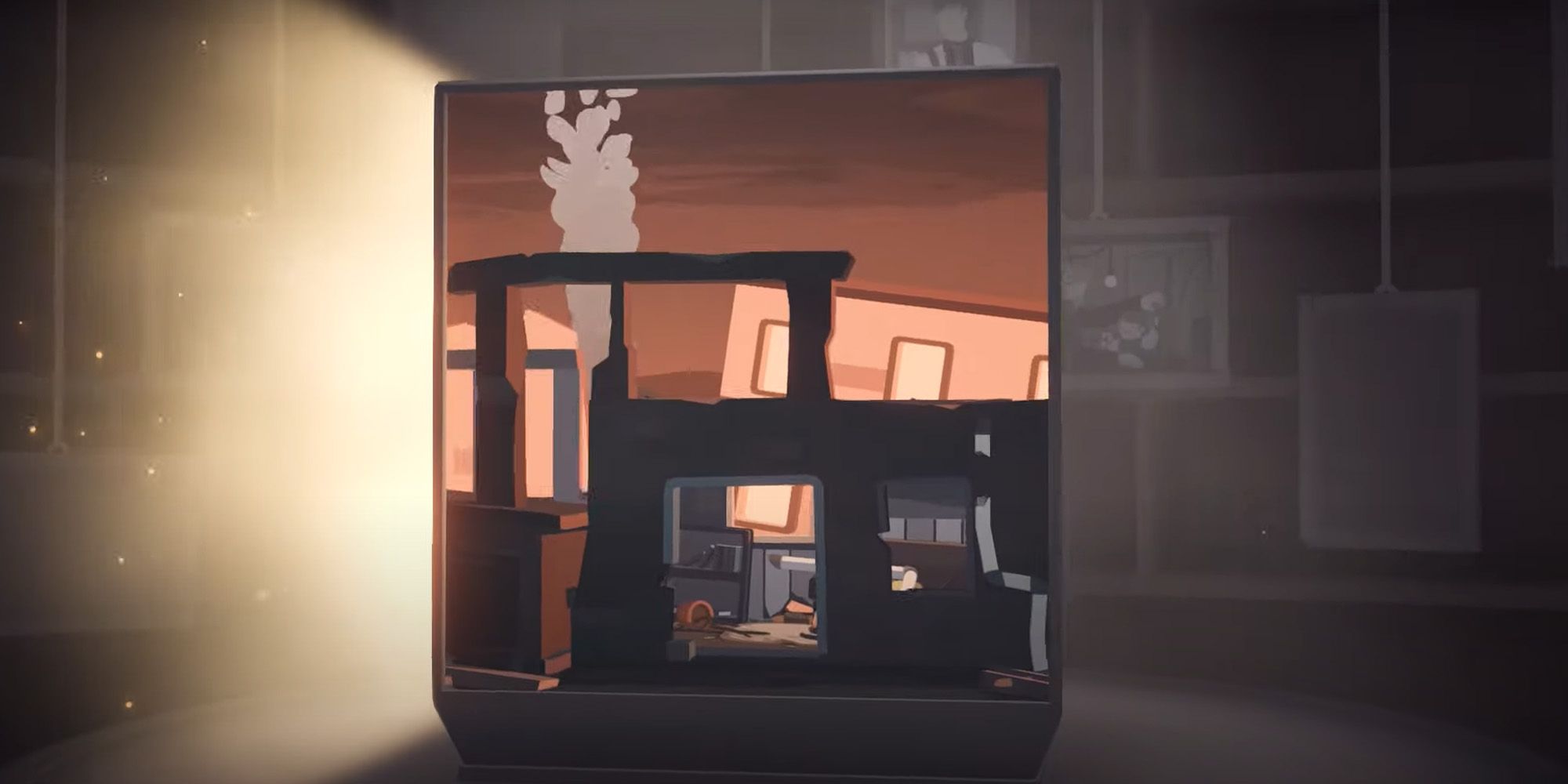 Moncage screenshot showing a side Glowing when the scene changes