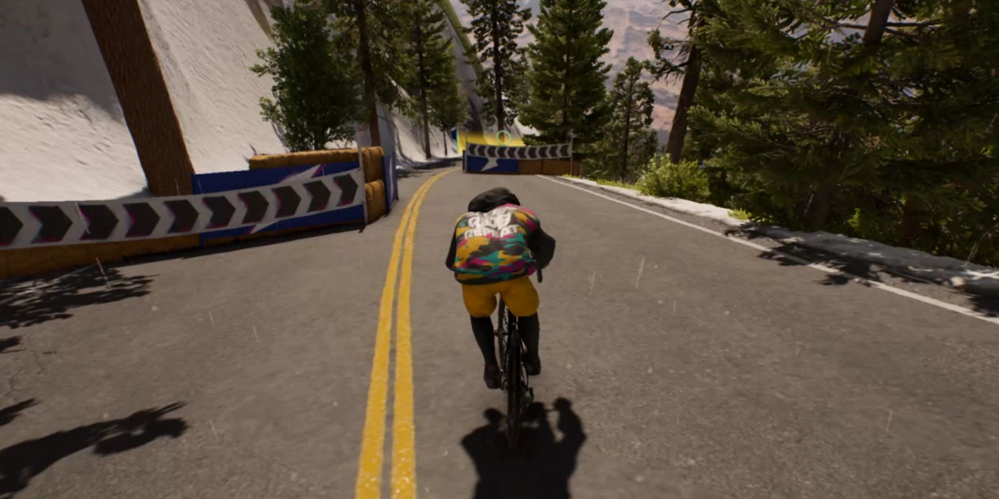 Riders Republic. Riding on a bike down a road.
