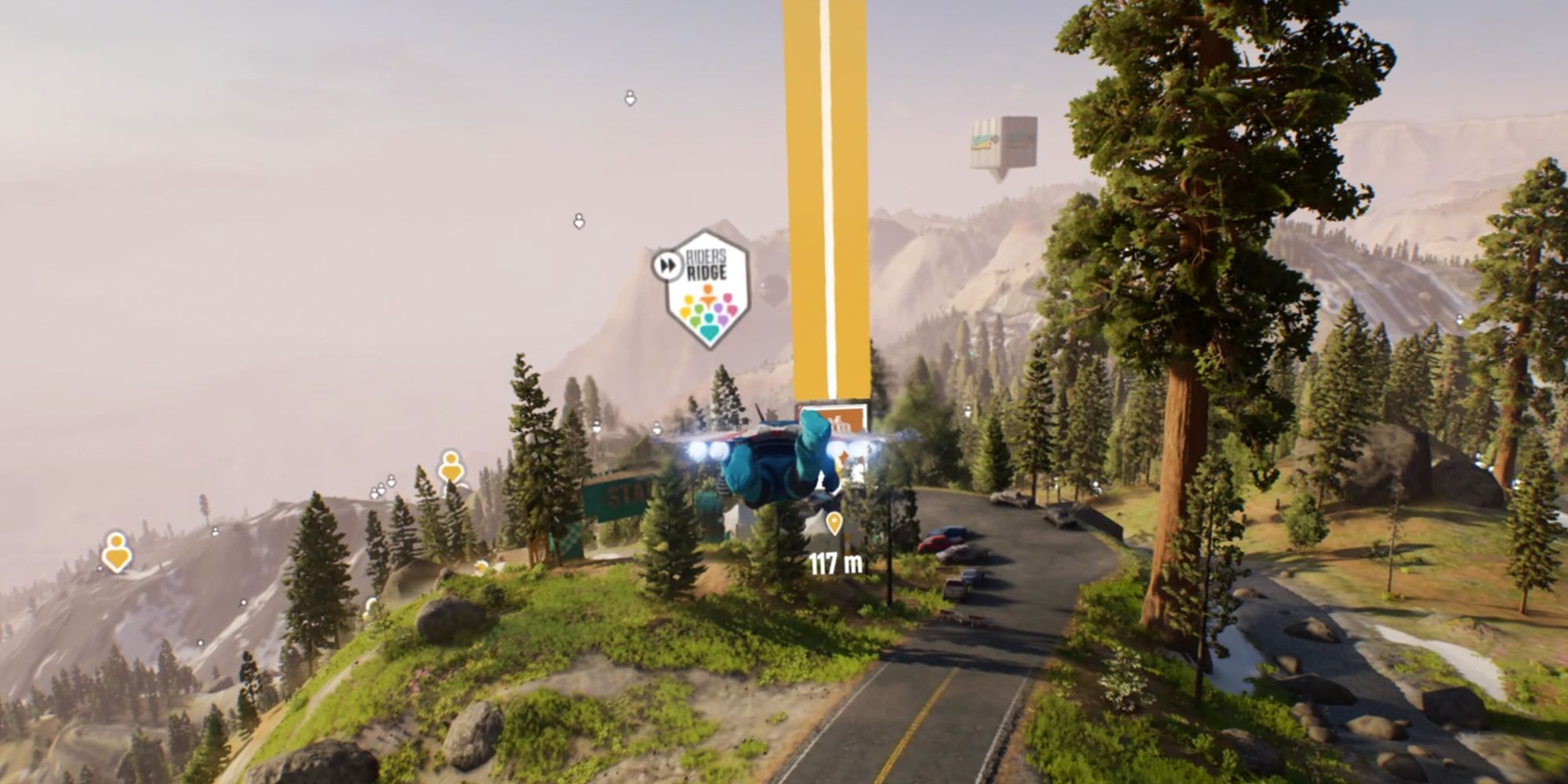 Riders Republic. Using the rocketwing in a grassy area.