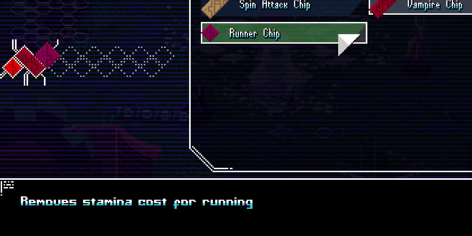 Unsighted, spin attack, vampire and runner chip