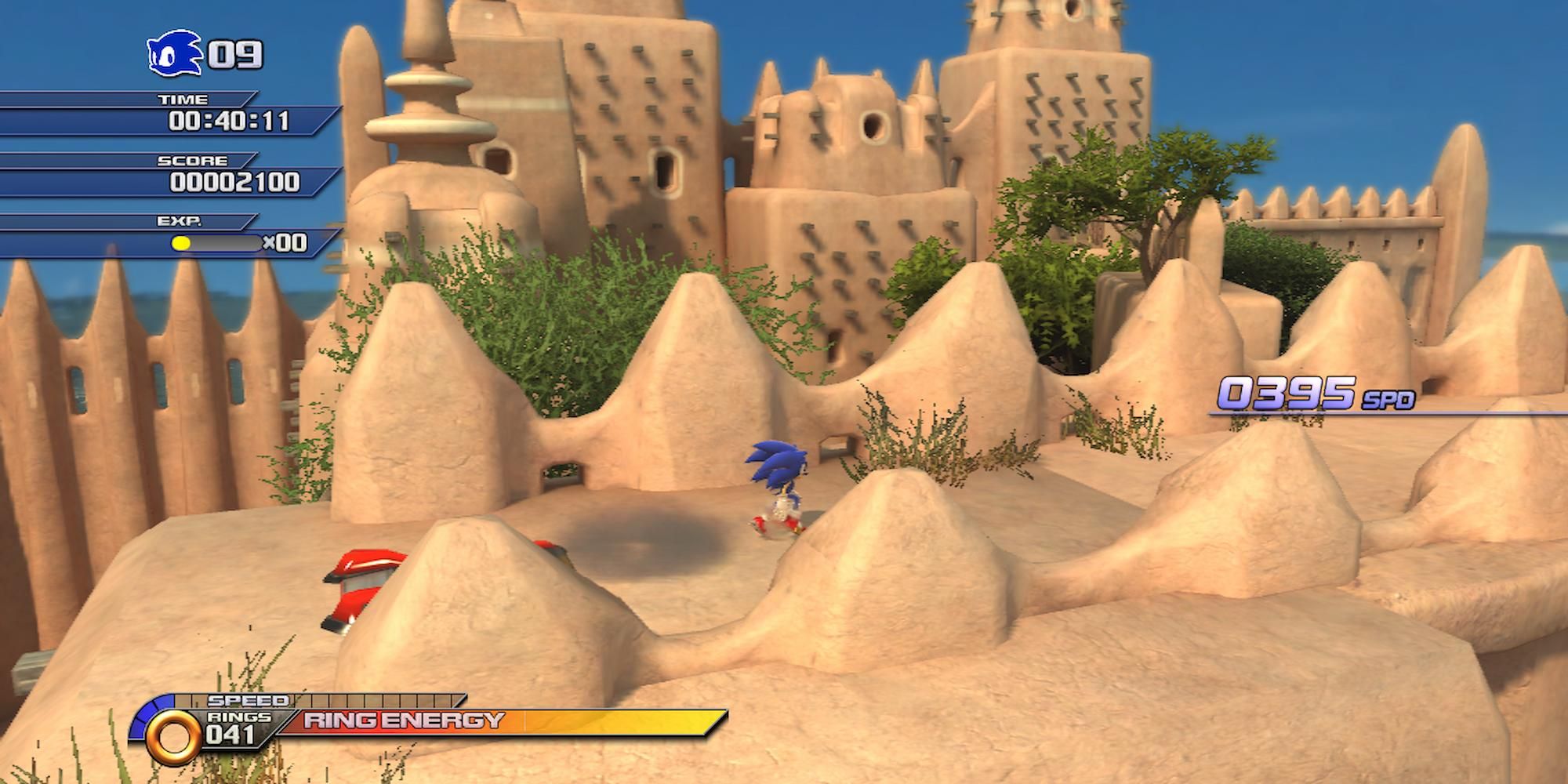Sonic running on some rooftops in Savannah Citadel