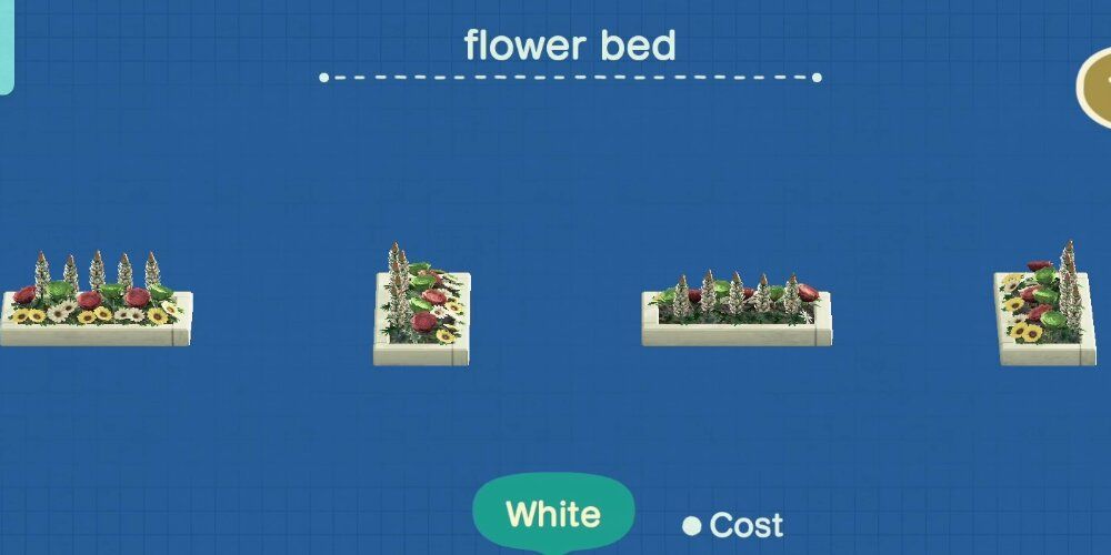 A Flower Bed Coloured White In The Animal Crossing Customisation Screen Showed In A Game Play Screenshot.