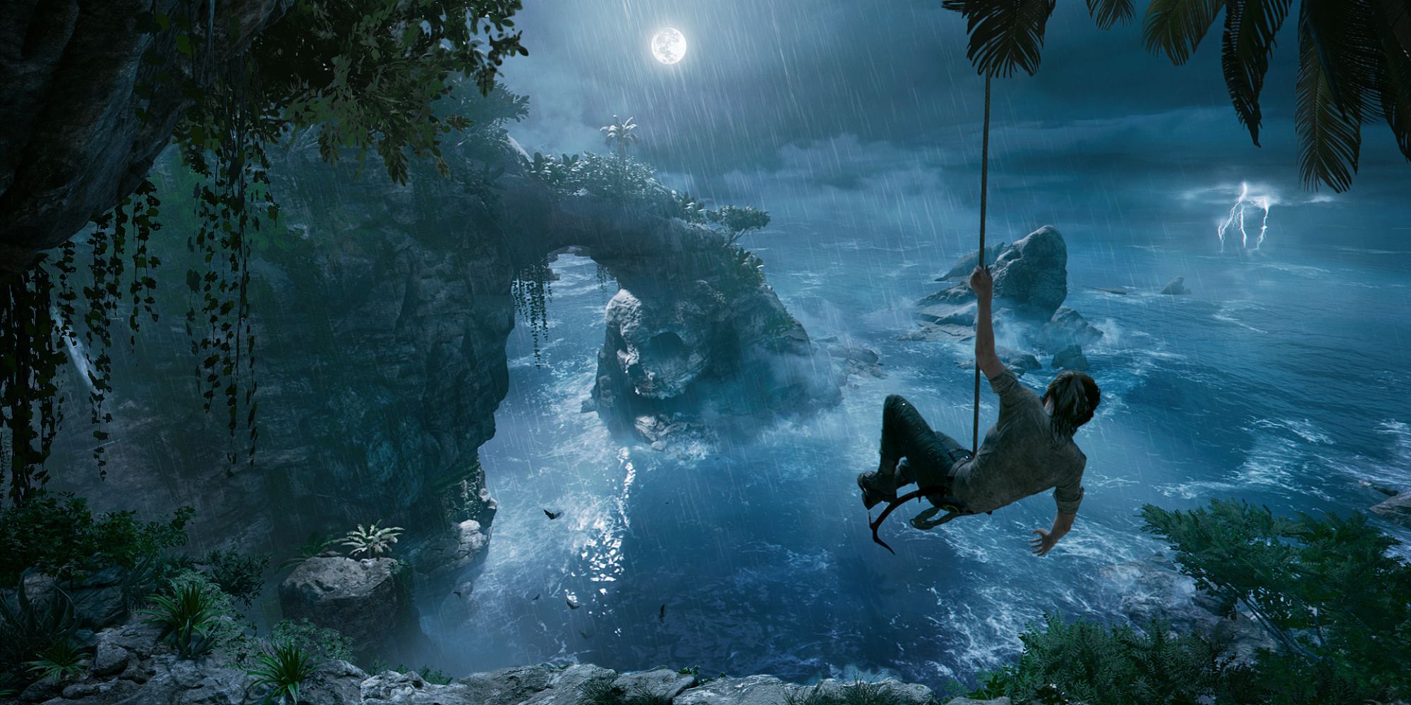 Shadow Of The Tomb Raider Screenshot Of Lara Drop Down Using Rope