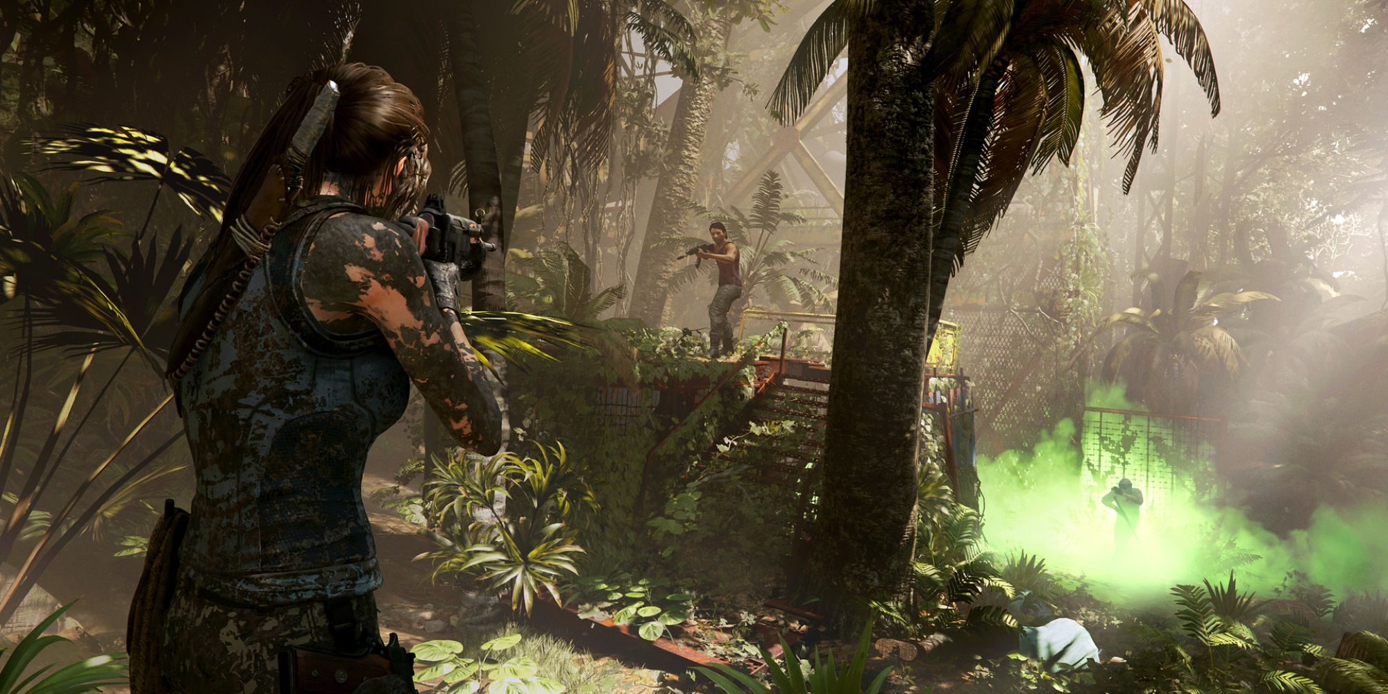 Shadow Of The Tomb Raider Screenshot Of Lara Caved In Mud Shooting Someone