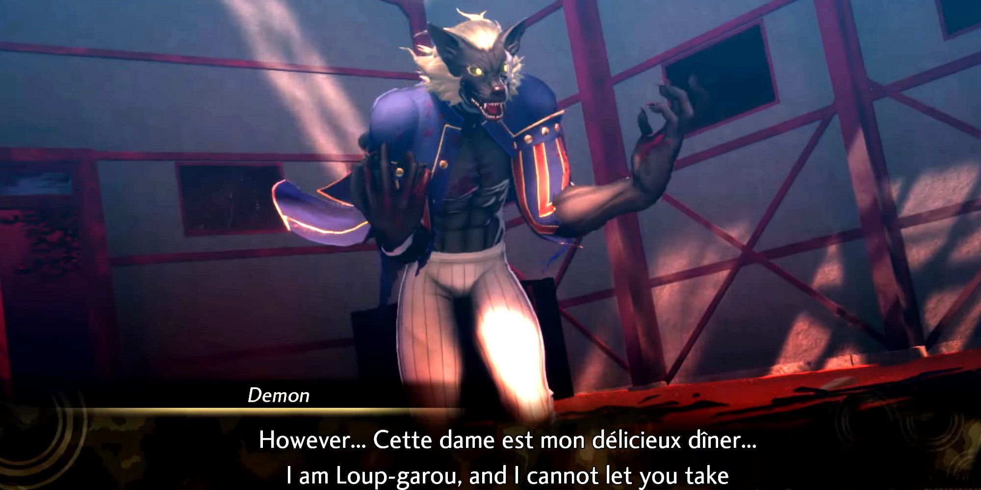 Loup-Garou confronts the party in Shin Megami Tensei 5 (partially speaking French)
