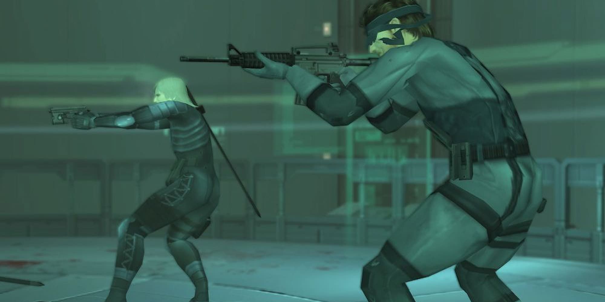 Snake and Raiden aiming off-screen