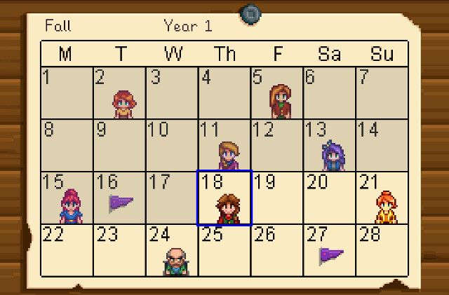 fall calendar for stardew valley