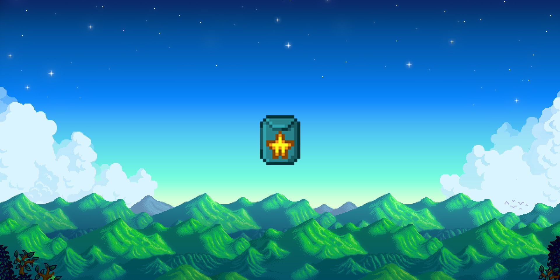 Stardew Valley Starfruit Seeds on pixel mountain background