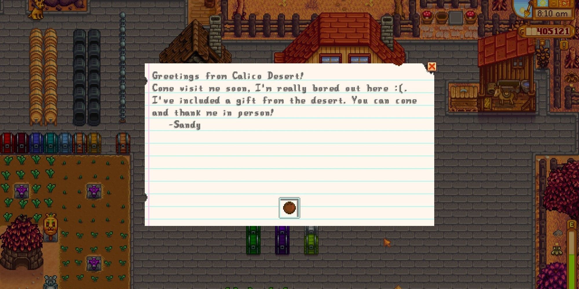 player reading mail from sandy