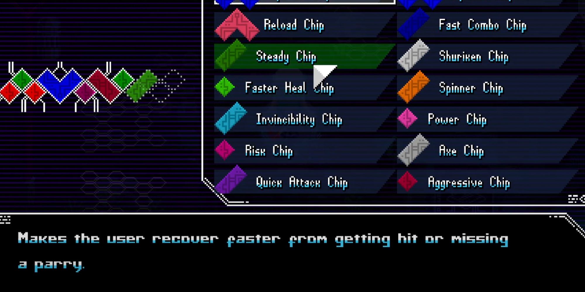 Unsighted chip selection screen. steady chip.