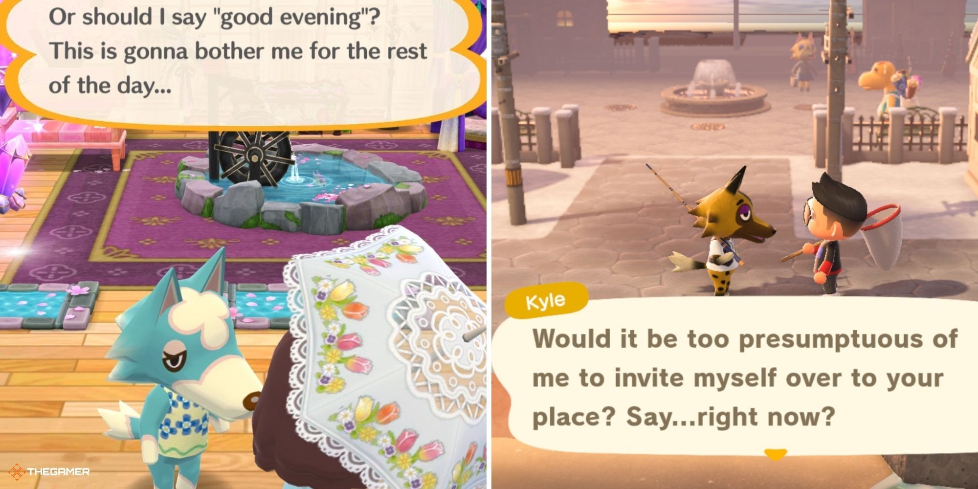 Villagers, Animal Crossing Pocket Camp on left, Animal Crossing New Horizons on right