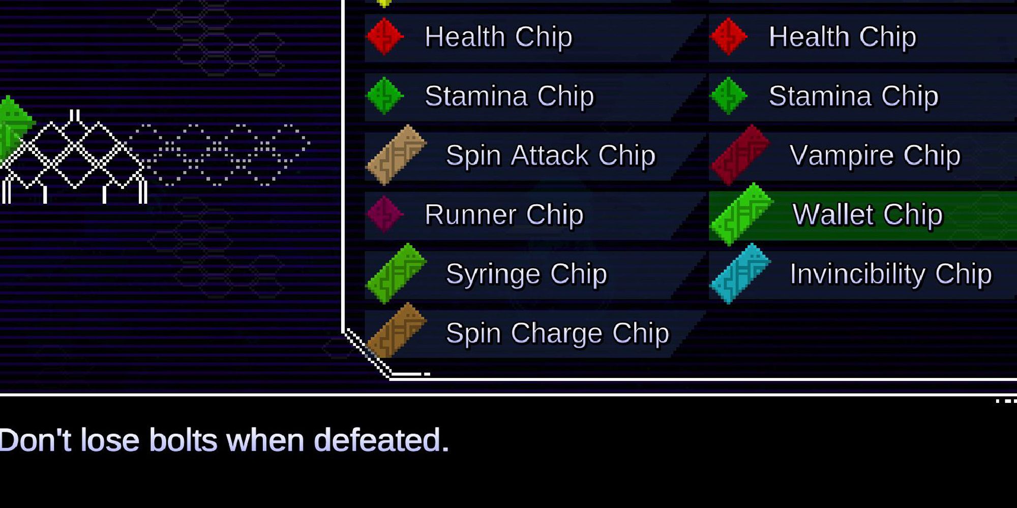Unsighted chip selection screen. wallet chip.