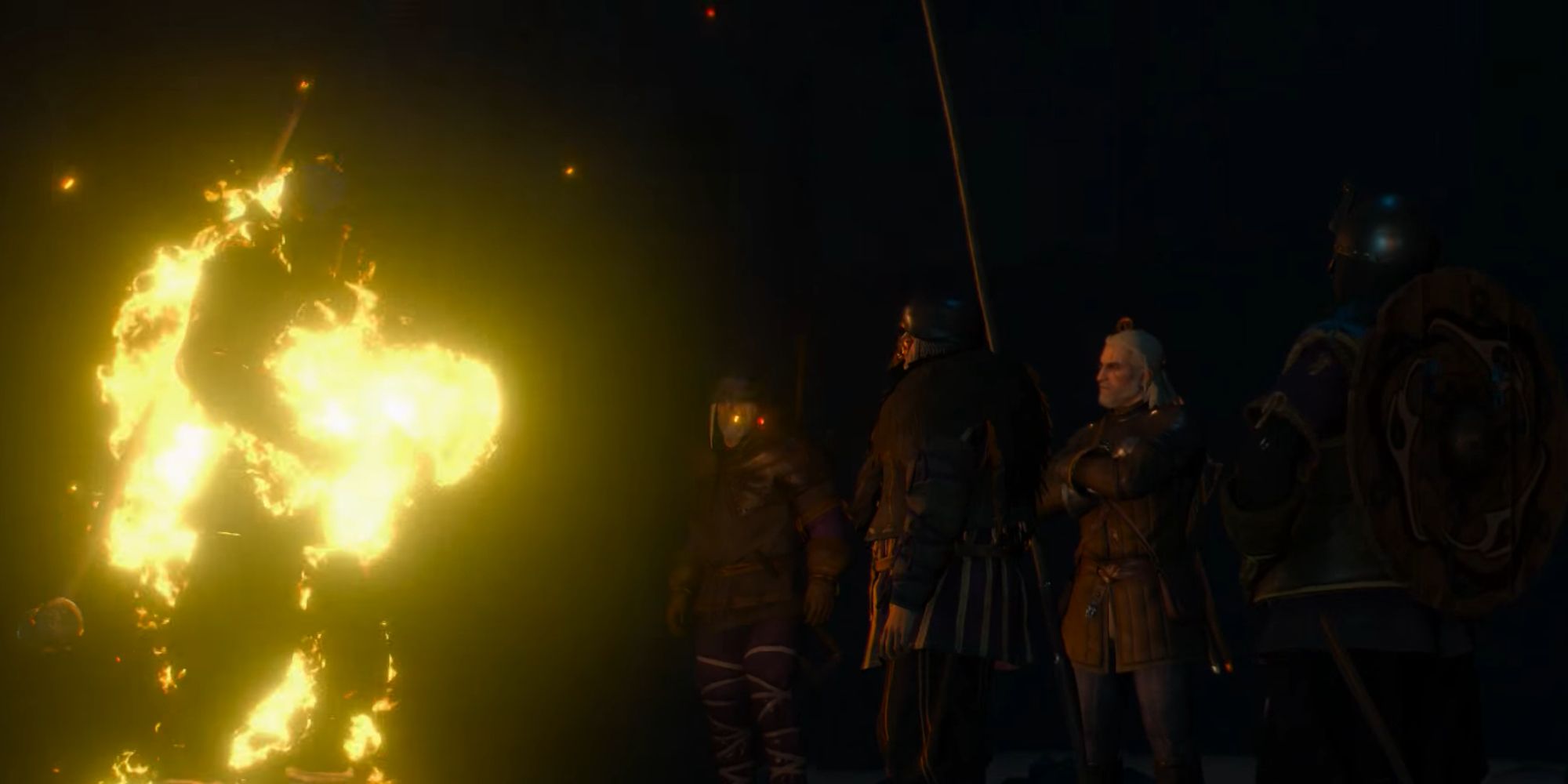 Witcher 3 Screenshot Of Fiery Madman Lugos And Crew In Cave Of Dreams