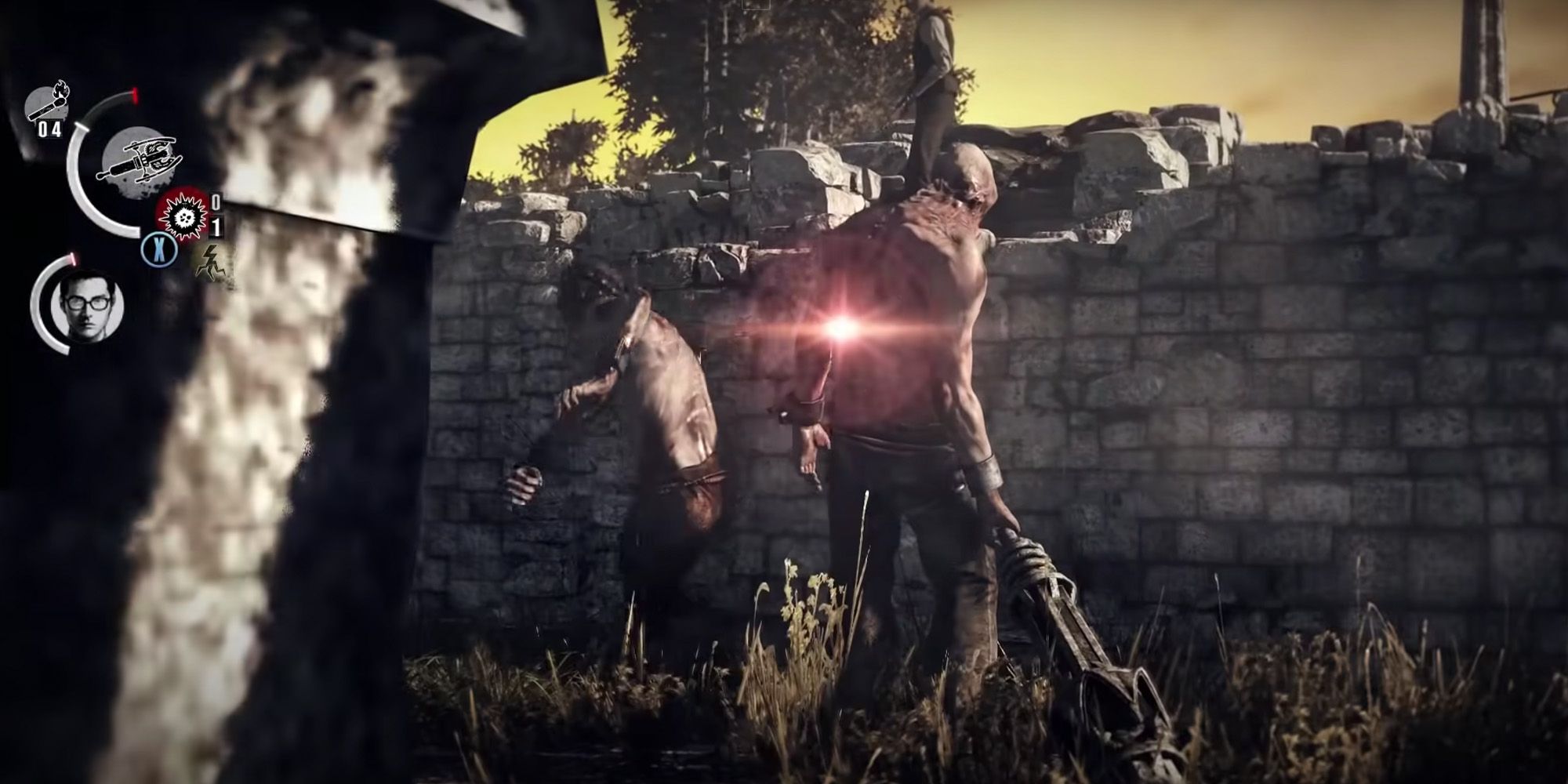 Zehn & Neun From The Evil Within being shot by explosive crossbow bolts