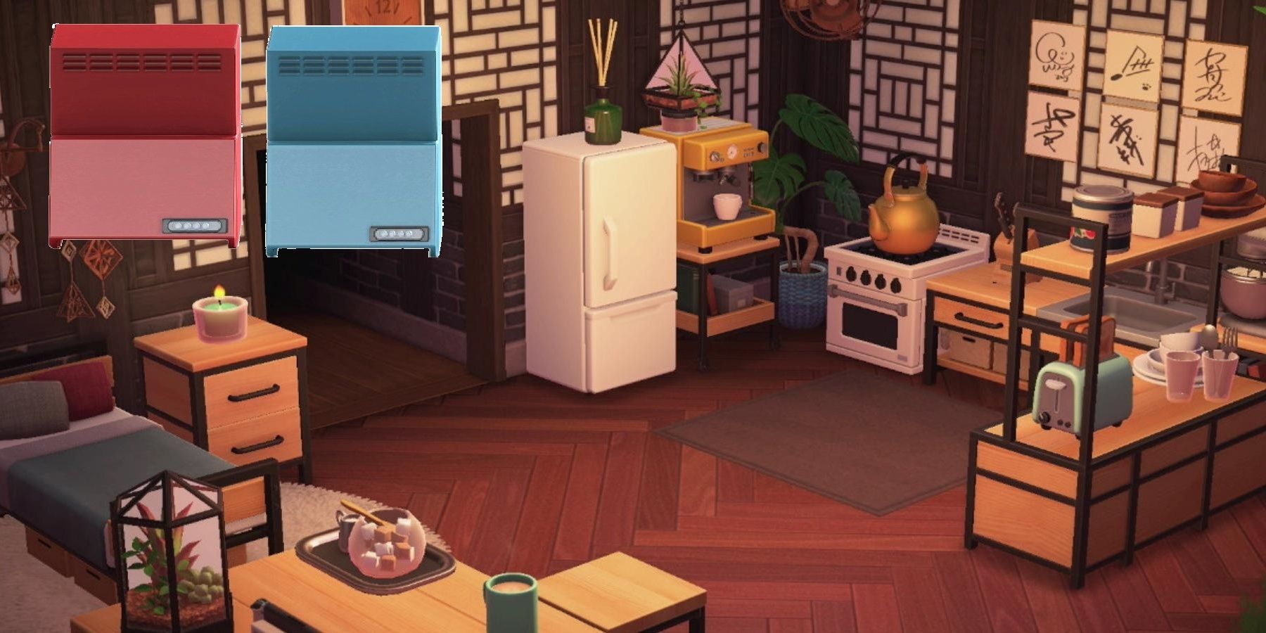 Animal Crossing Ironwood Studio Kitchen Range Hood Red Blue