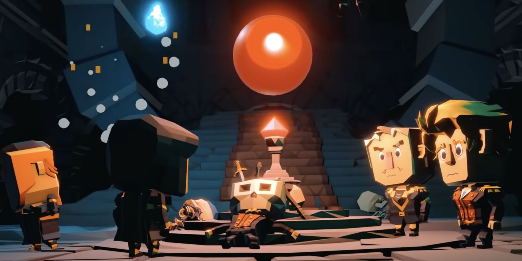 characters and skeleton near red orb in epic chef