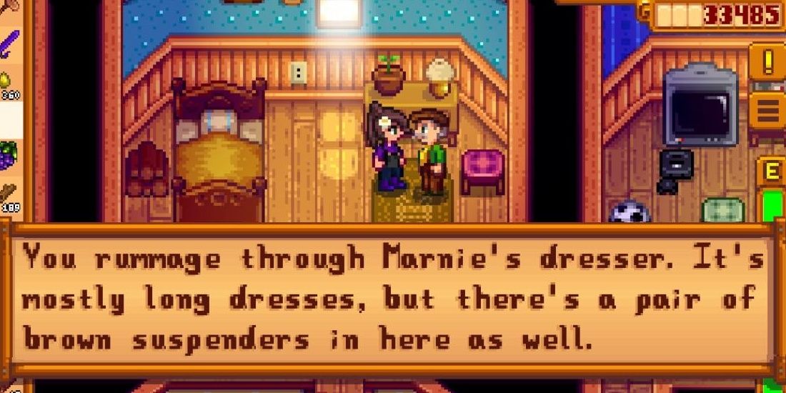 Stardew Valley Player And Lewis In Marnie's Bedroom Looking Through Dresser Drawers