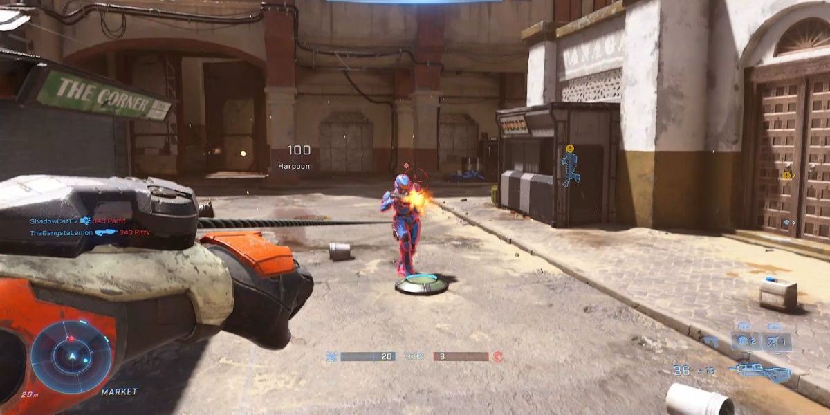 A screenshot showing the grappleshot in Halo Infinite