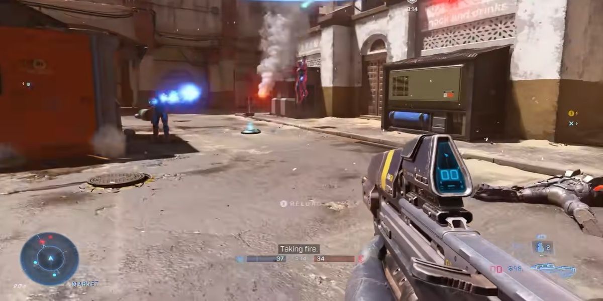 A screenshot showing the HUD and radar in Halo Infinite