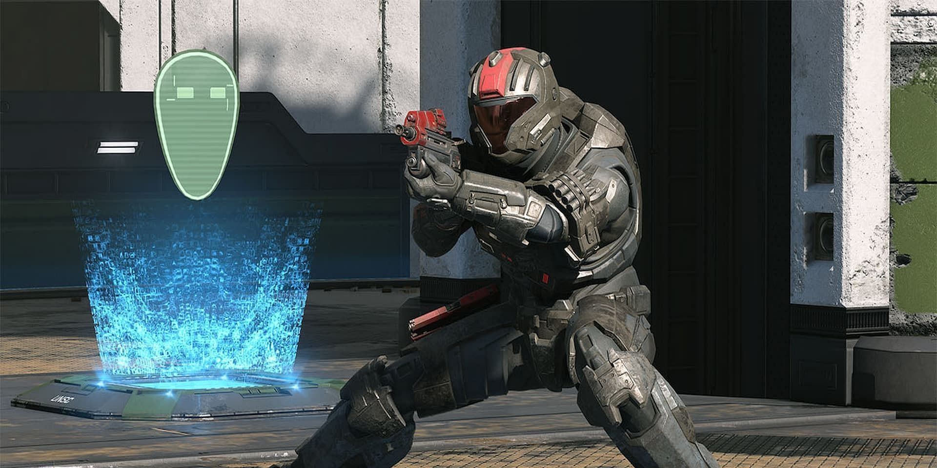 A screenshot showing a Spartan taking aim in Halo Infinite