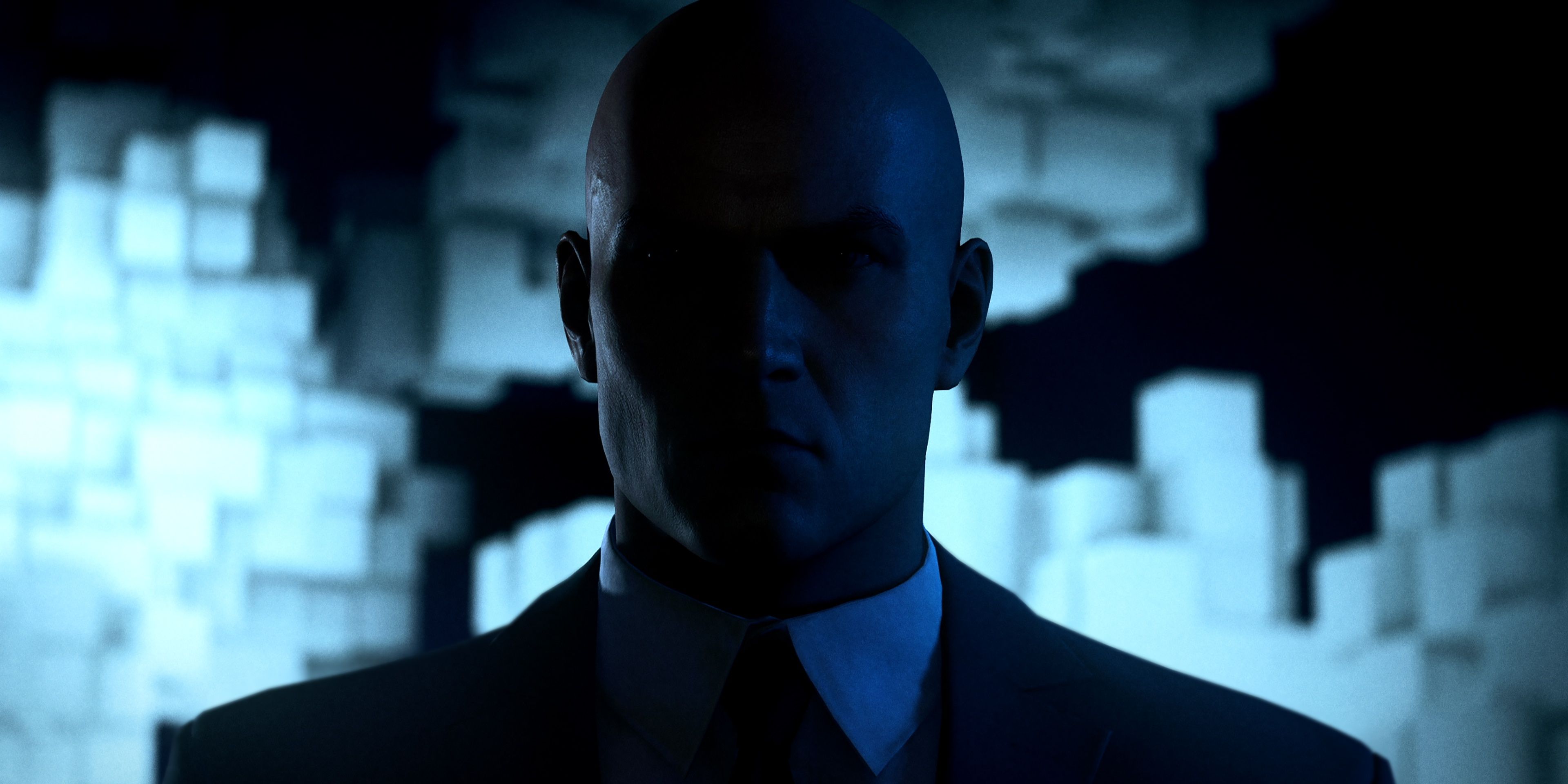 A screenshot showing a closeup of Agent 47 in Hitman 3