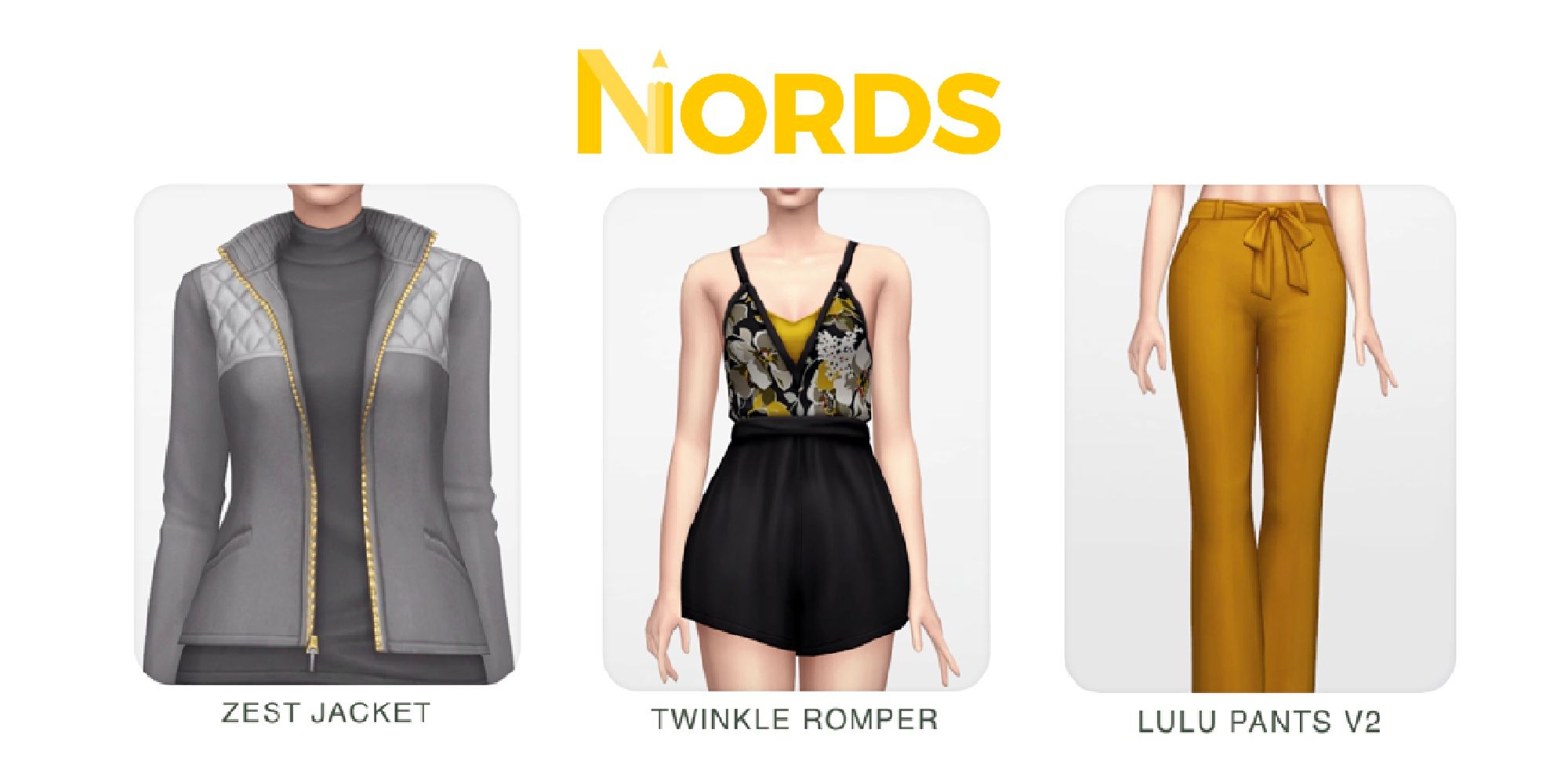 Three examples from CC Creator Nords for Adult Clothing in Sims 4.
