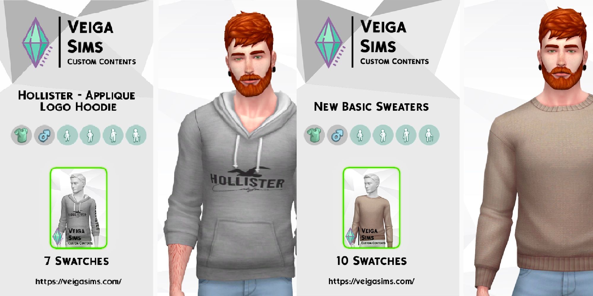 Two examples from CC Creator Veiga Sims for Adult Clothing in Sims 4.