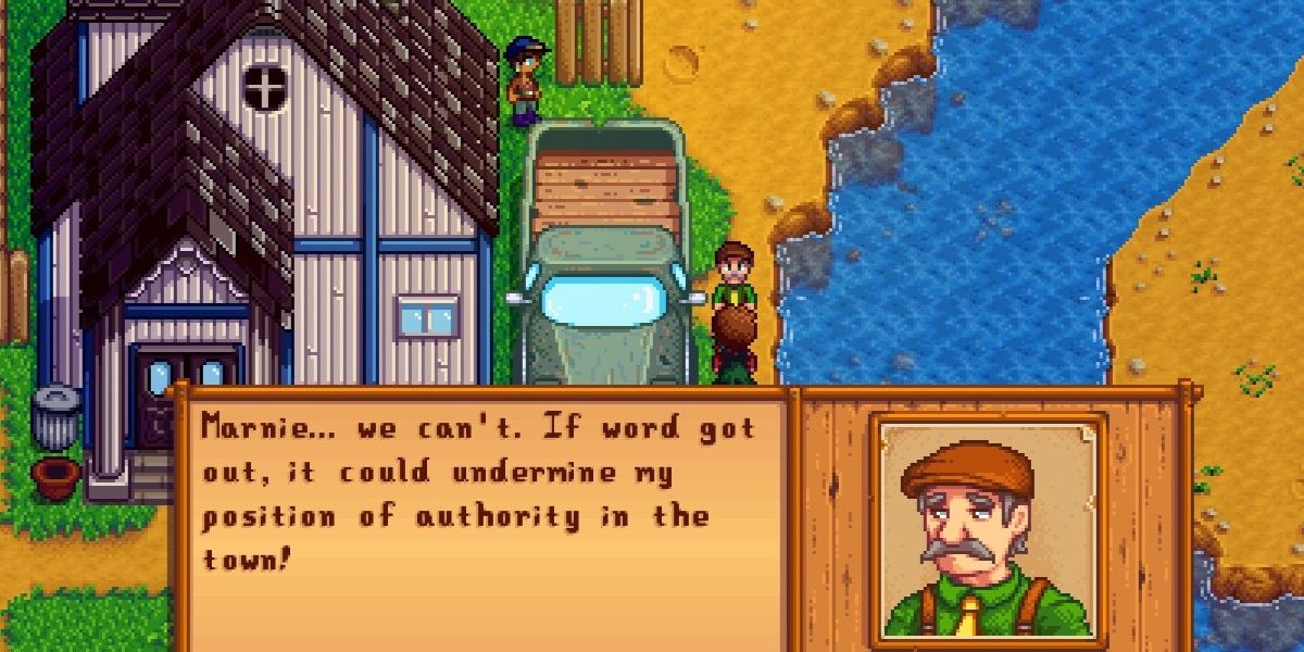 Stardew Valley Marnie And Lewis Talking Behind Lewis's House Cutscene