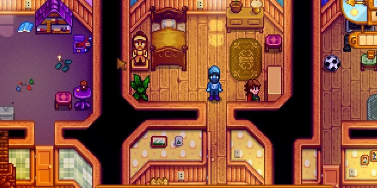 Stardew Valley Player And Marnie With Lewis's Golden Statue