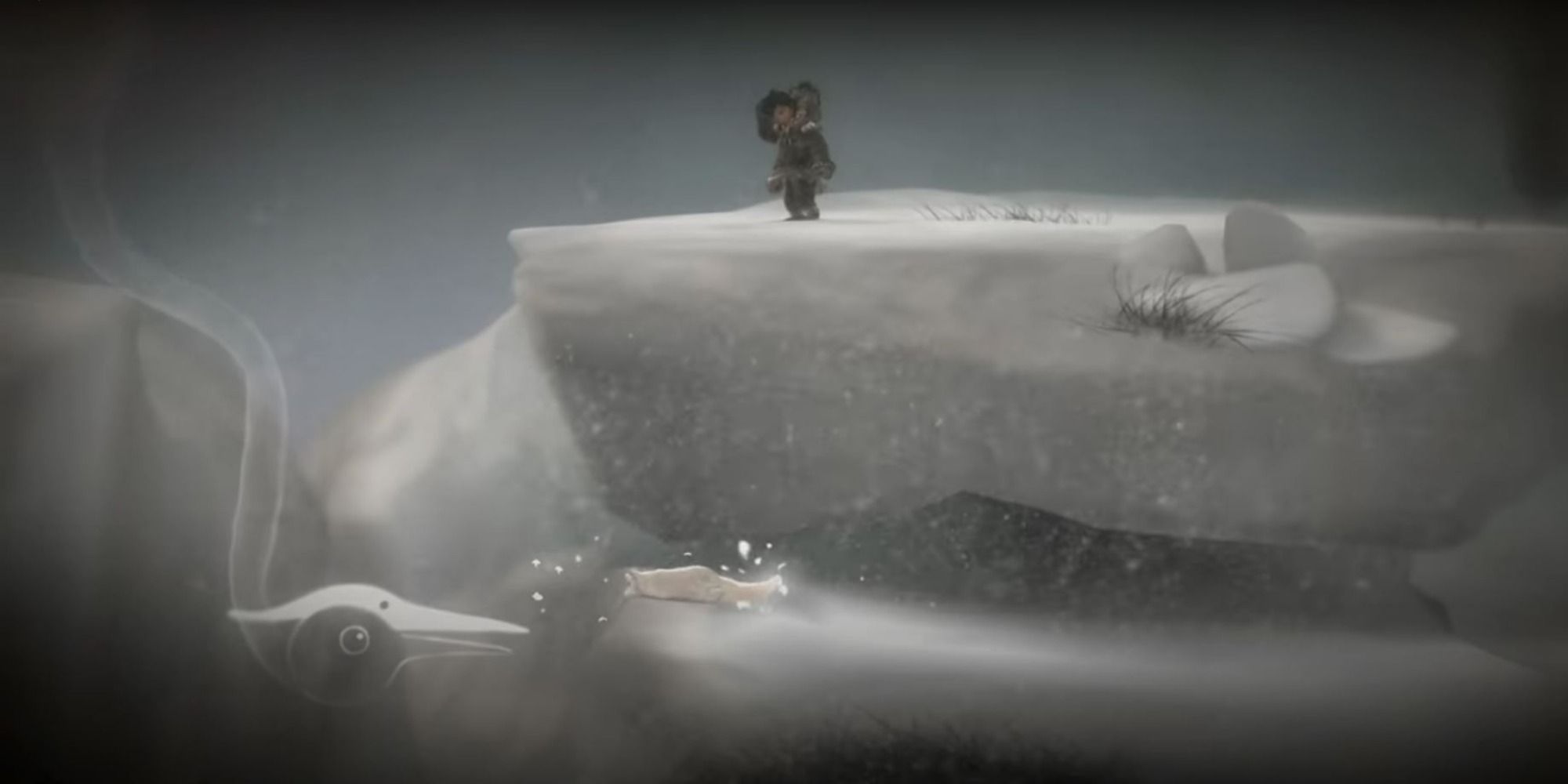 The fox leads a spirit orb towards the loon spirit, so that it can bring the orb up to Nuna