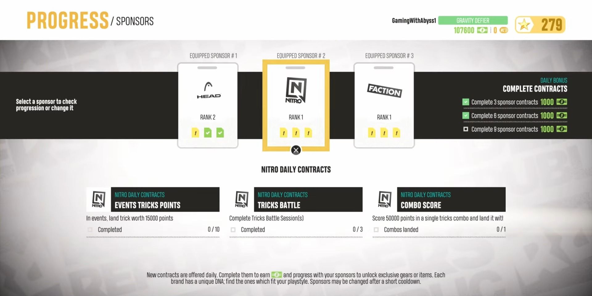 A screenshot showing the daily contracts menu in Riders Republic