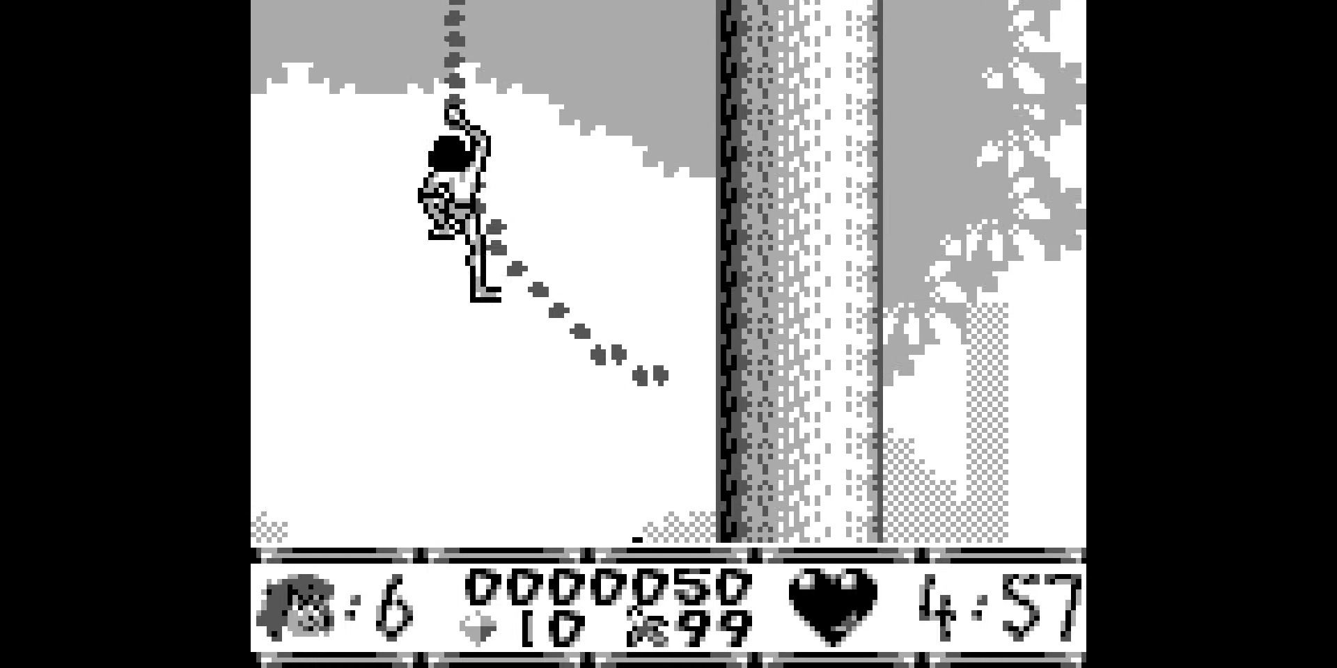 A screenshot showing gameplay from the Game Boy version of The Jungle Book in the Disney Classic Games Collection