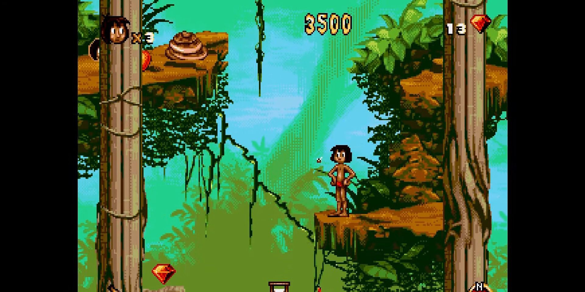 A screenshot showing gameplay from the Sega Genesis version of The Jungle Book in the Disney Classic Games Collection