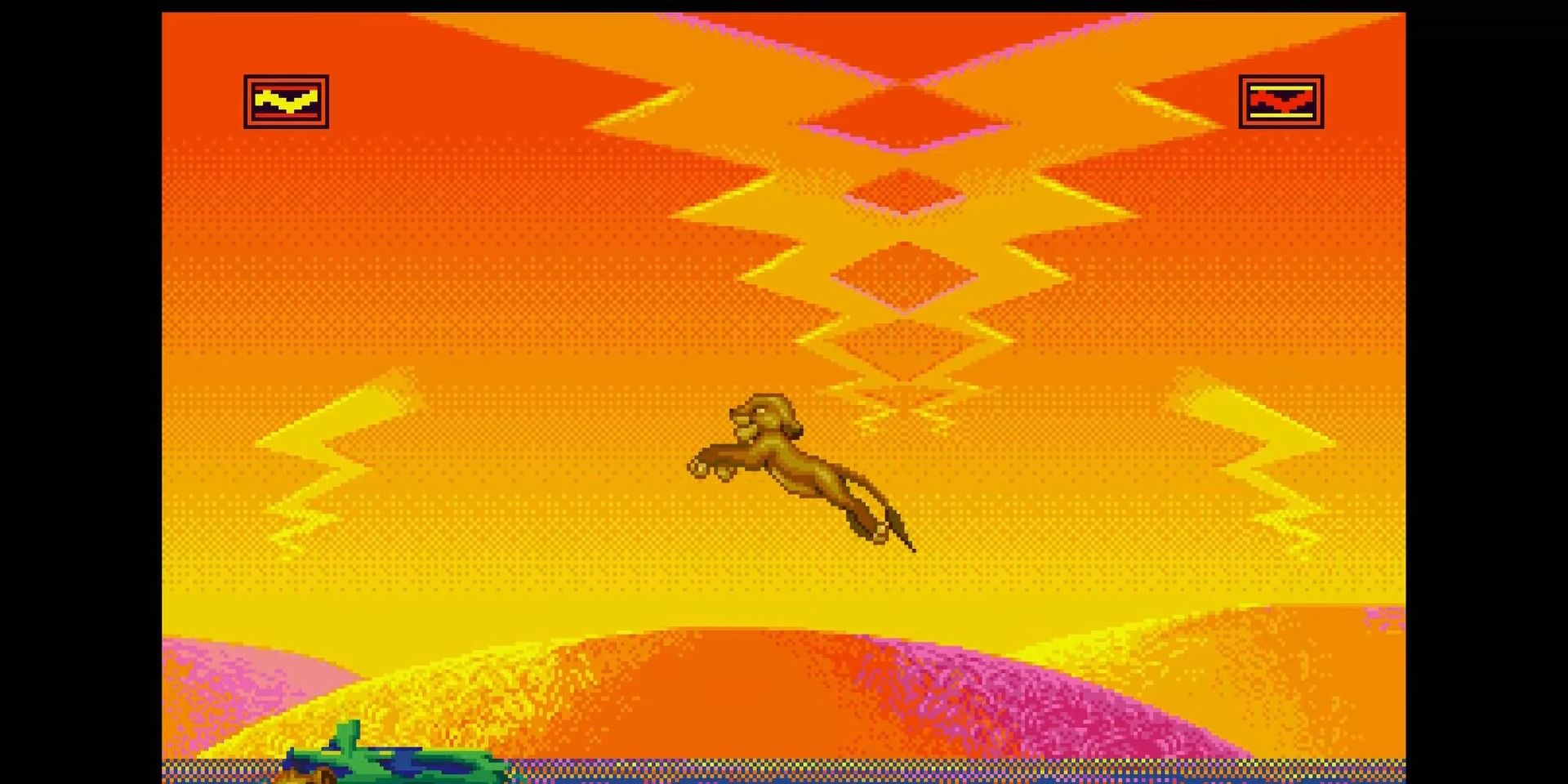 A screenshot showing gameplay from the Sega Genesis version of The Lion King in the Disney Classic Games Collection