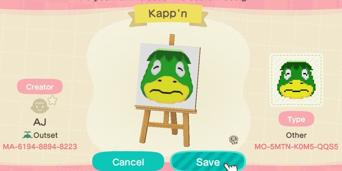 Animal Crossing New Horizons Custom Design Kapp'n Face 