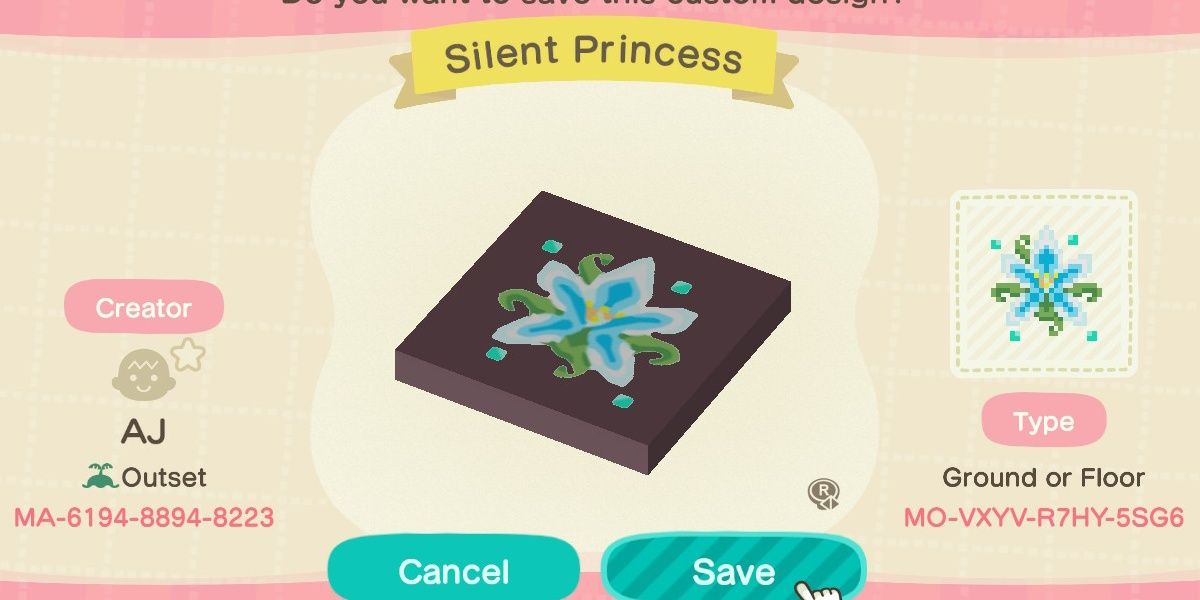 Animal Crossing New Horizons Custom Design Silent Princess Flower BOTW