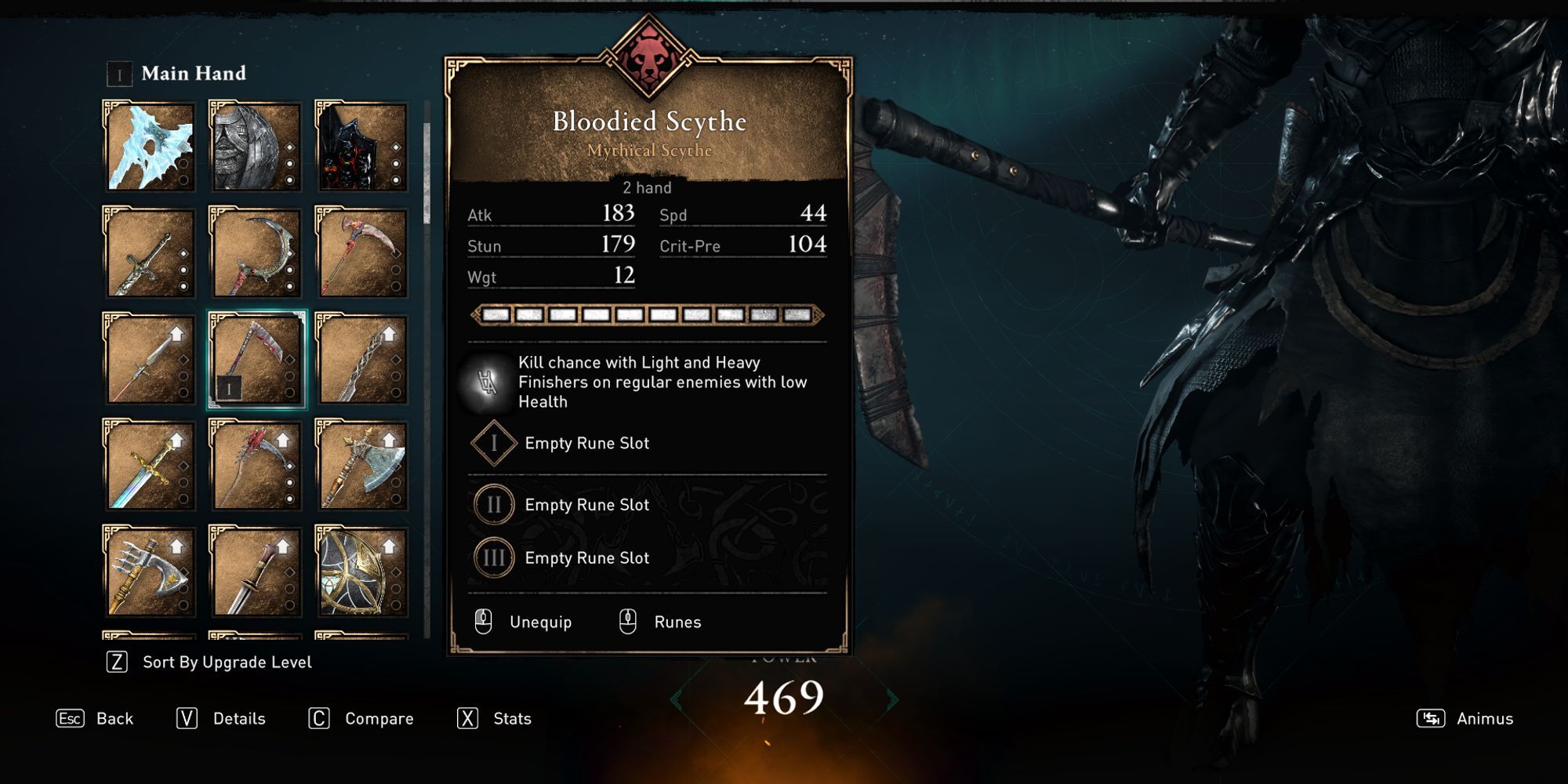 Bloodied Scythe AC VALHALLA STATS