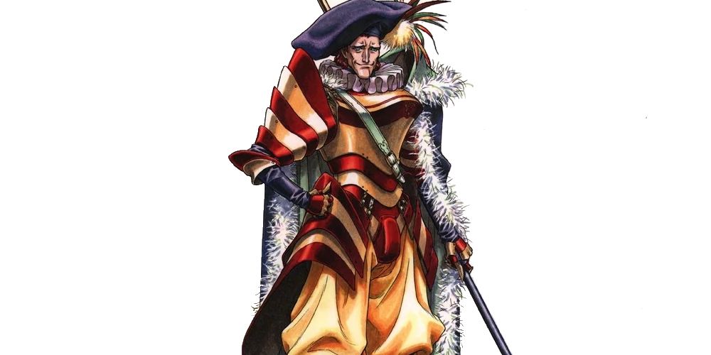 Brigandine's "mad king" Dryst smirking