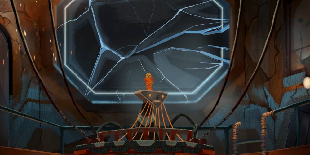 Broken Age, displaying the damaged ship in the second act