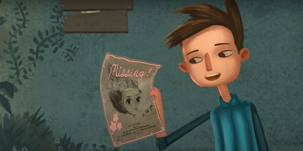 Broken Age, looking at a missing poster for Vella